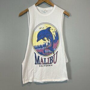 Malibu California Dolphin Graphic T Shirt Size Small Side Slit Split Modified
